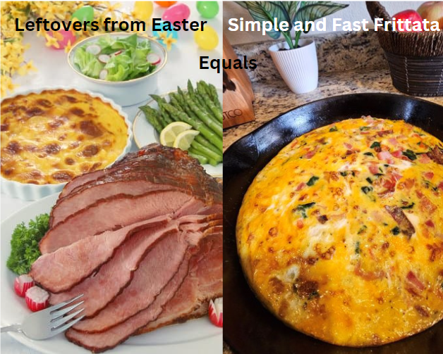 Do you have leftovers from your Easter meal? This Simple and Fast Frittata recipe is a great way to get rid of some of your delicious leftovers. Visit OldTeacherNewLessons.com for the recipe. #Easterleftovers #simplerecipes #fastrecipes #leftovers #weekdaymeal