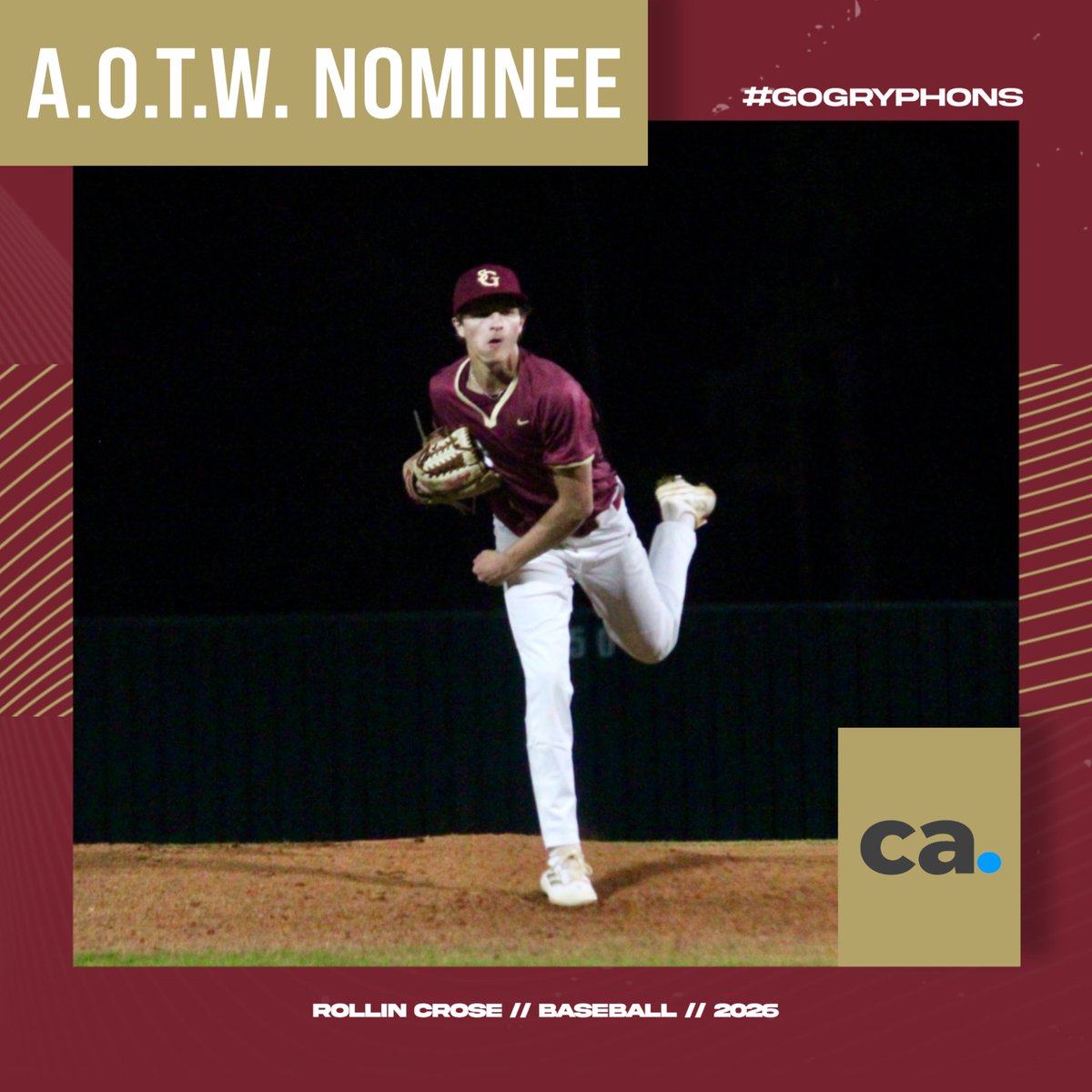 Go Vote Rollin Crose '26 as Commercial Appeal's Boys Athlete of the Week!

Rollin is nominated for his performance against Munford where he pitched a complete game and recorded 6 strikeouts in the 2-1 win over the Cougars!

poll.fm/13559656

Great job Rollin!

#GoGryphons