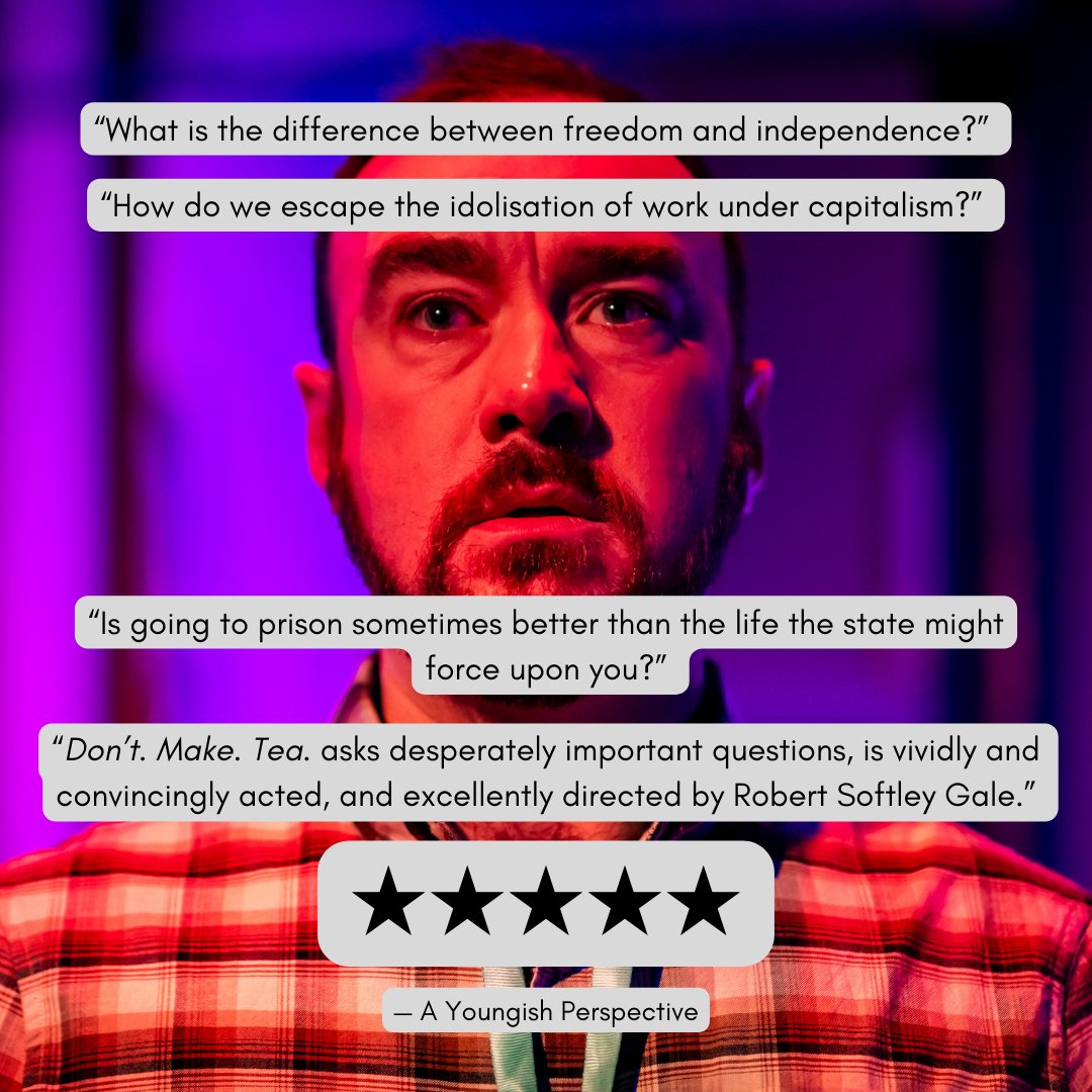 'I’m proud of what we’ve come up with — a dark comedy that doesn’t claim to have all the answers but hopefully asks a lot of the right questions.' — Rob Drummond, playwright. #DontMakeTea returns to the @SohoTheatre stage tonight! 🎟️ sohotheatre.com/events/dont-ma…