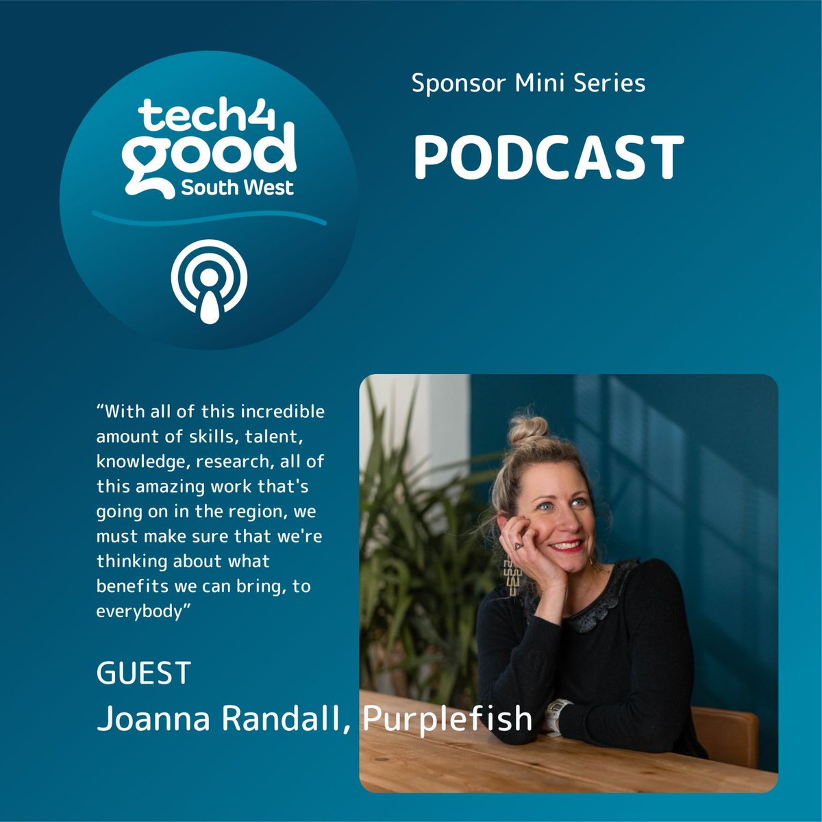 🎙️ Don't miss it! Tomorrow, our Founding Director Joanna Randall discusses Purplefish's commitment to #techforgood on @tech4goodSW podcast. Tune in for insights on our regional impact. Listen here: tech4goodsouthwest.org/podcast #Podcast #TechForGood