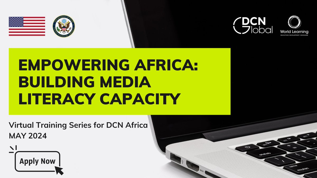 Learning Opportunity Alert! Apply for: 'Empowering Africa: Building Media Literacy Capacity' Virtual Training Series by @DCNGlobalNet @StateDept @WorldLearning Open to: Civil Society, New Media, Academia, Technology Fields, Digital Creators and Influencers and have expertise…