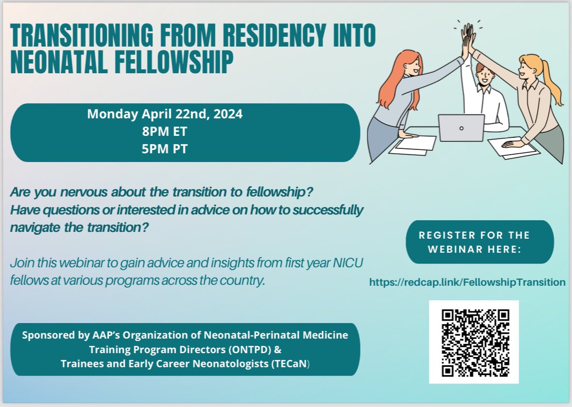 Are you going to be a neo fellow soon? Are you nervous about the transition from resident ➡️ fellow? Join us to hear tips from current first year fellows & ask your questions! @AAPneonatal #neotwitter