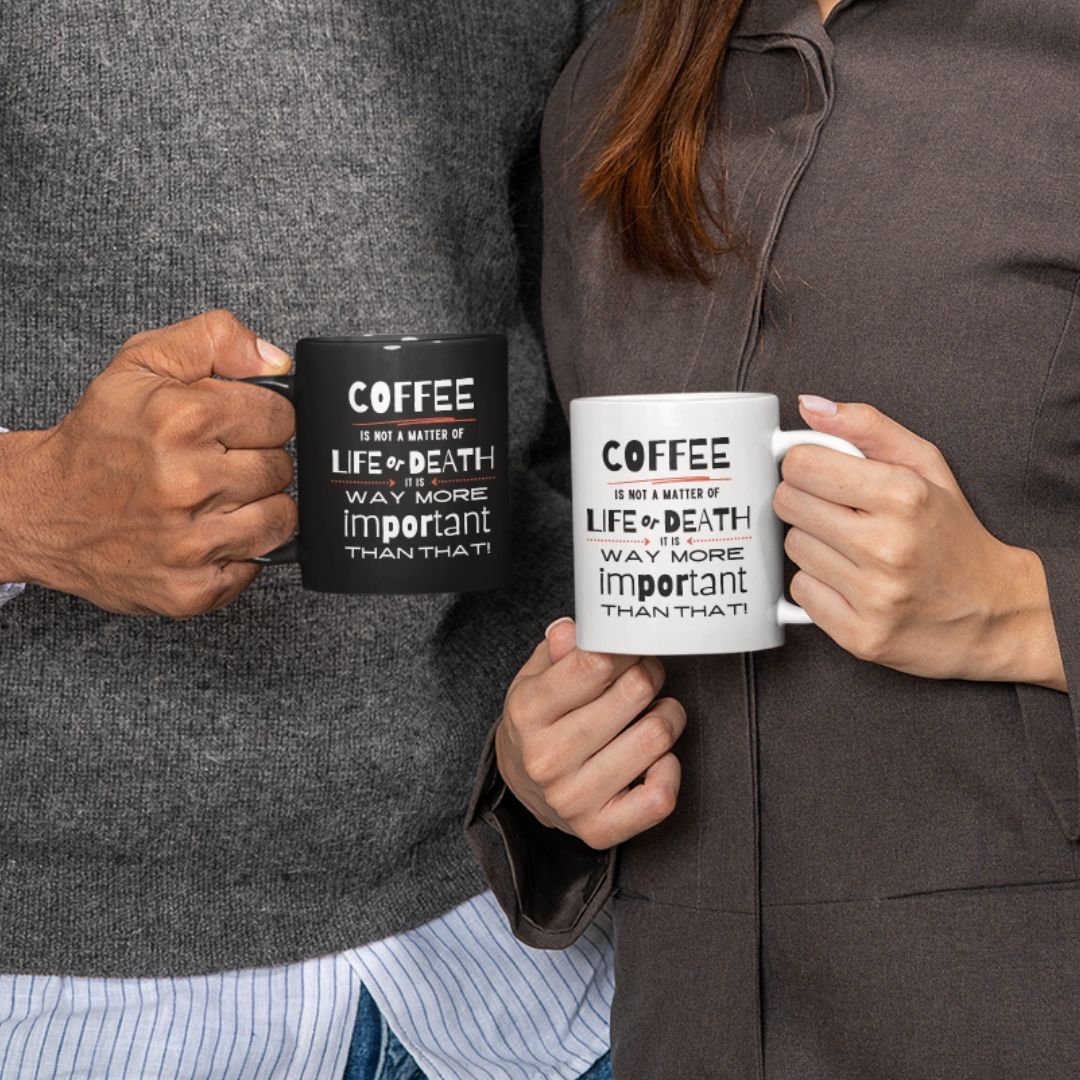 Some people talk about #coffee like it's a matter of life or death. Of course, we all know it's much more important than that! 😆☕❤️ Shop the #mugs (and more) for your #CoffeeLife at #Cafunated: buff.ly/3xG0oeL  

#coffeecup #coffeemug #mugdesign #coffeehumor #funnymugs