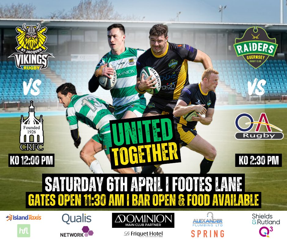 🟡| This Saturday, we present to you our One Club United fixture. 🟢| The @GuernseyRaiders and St Jacques Vikings will be wearing their away kit, representing the colours of each club as we unite together. 📸 | Guernsey Sport Photography