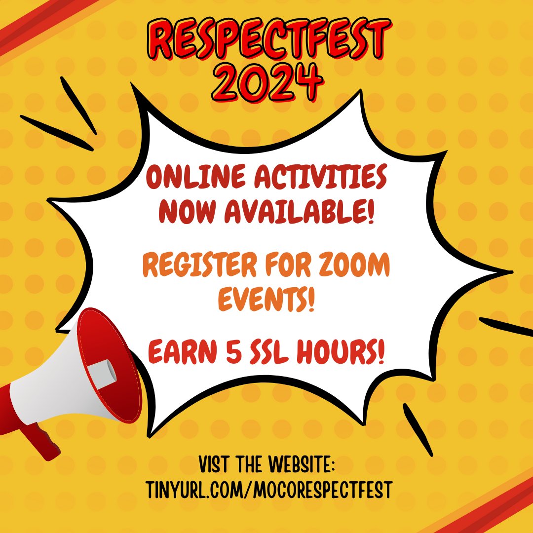 Choose Respect (@choose_respect) on Twitter photo Spring break is over, but the RespectFEST fun is just beginning! Visit tinyurl.com/mocorespectfest for online activities and register for the Zoom events. Earn 5 SSL hours! <a href="/mcps/">MCPS</a> <a href="/mcpsslu/">MCPS Student Leadership & ECAs</a> <a href="/mspscholars/">Minority Scholars Program</a> <a href="/MoCoEmpowHER/">Moco EmpowHER</a> <a href="/Lynne4Students/">Lynne Harris (she/her/hers)</a> Spring break is over, but the RespectFEST fun is just beginning! Visit tinyurl.com/mocorespectfest for online activities and register for the Zoom events. Earn 5 SSL hours! <a href="/mcps/">MCPS</a> <a href="/mcpsslu/">MCPS Student Leadership & ECAs</a> <a href="/mspscholars/">Minority Scholars Program</a> <a href="/MoCoEmpowHER/">Moco EmpowHER</a> <a href="/Lynne4Students/">Lynne Harris (she/her/hers)</a>