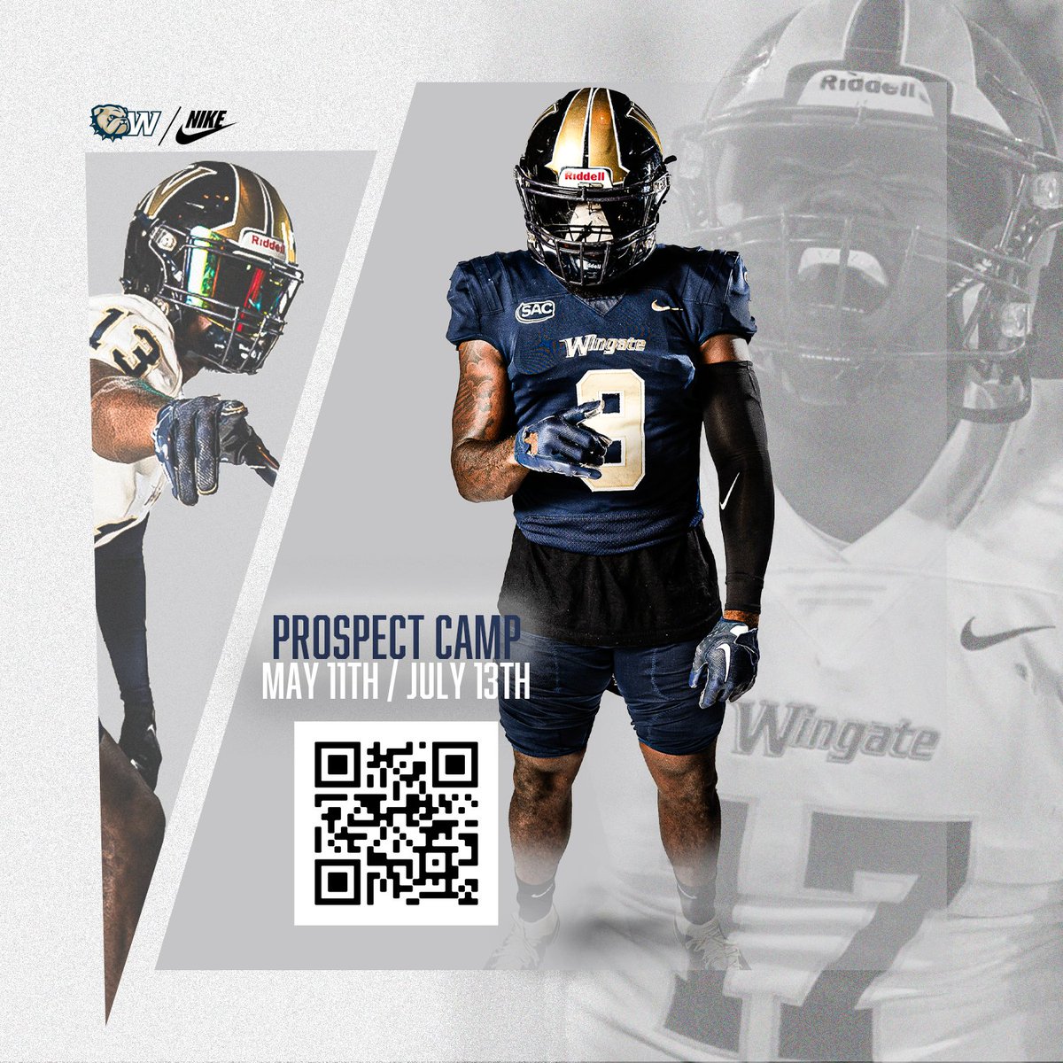 Don't miss your chance to show us what you got! Wingate Prospect Camp registration is still open! Use the link or QR code below to sign up. #OneDog May 11th & July 13th campscui.active.com/orgs/OneDogCam…