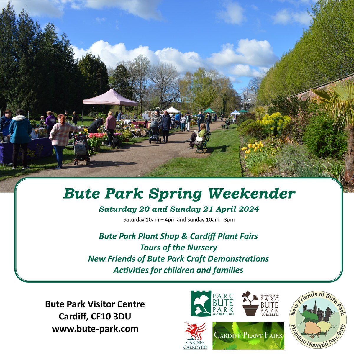 Join us for a range of free events held in and around Bute Park Visitor Centre, Nursery and Plant Shop. *Spring Weekender – 20+21 April* A Fabulous line up of specialist plant stalls and craft demonstrations for your perusal on both days. No entry fee! bute-park.com/major_event/op…