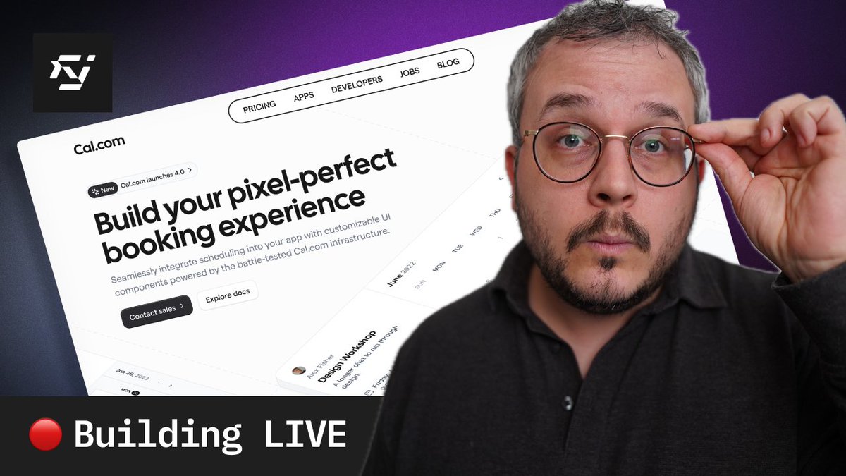Tomorrow I'll be going live again. Wednesday Apr 3rd 3PM UTC. We continue building the @calcom landing page! Make sure to tune in via Youtube or Twitch (links in my profile). Check out the recording of last Friday there too, in case you can't wait 😉