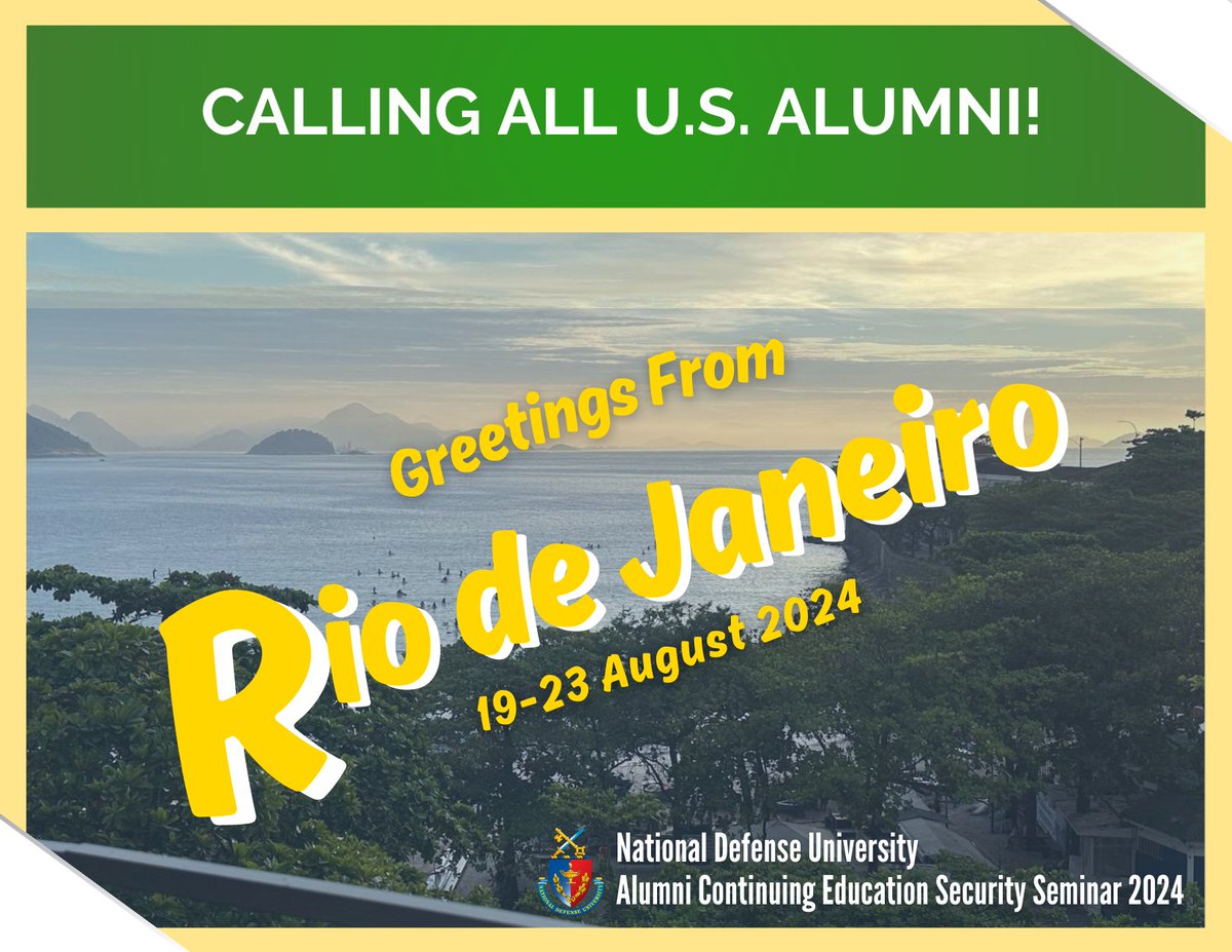 📣 Calling our U.S. #alumni – we invite you to participate in #ACESS2024 in Rio de Janeiro, Brazil! For more information, please contact Ms. Faith Ssebikindu at faith.ssebikindu.civ@ndu.edu (U.S.) or NDU ISMO at ismo@ndualumni.org (int'l). Registration is open May 1-June 14.
