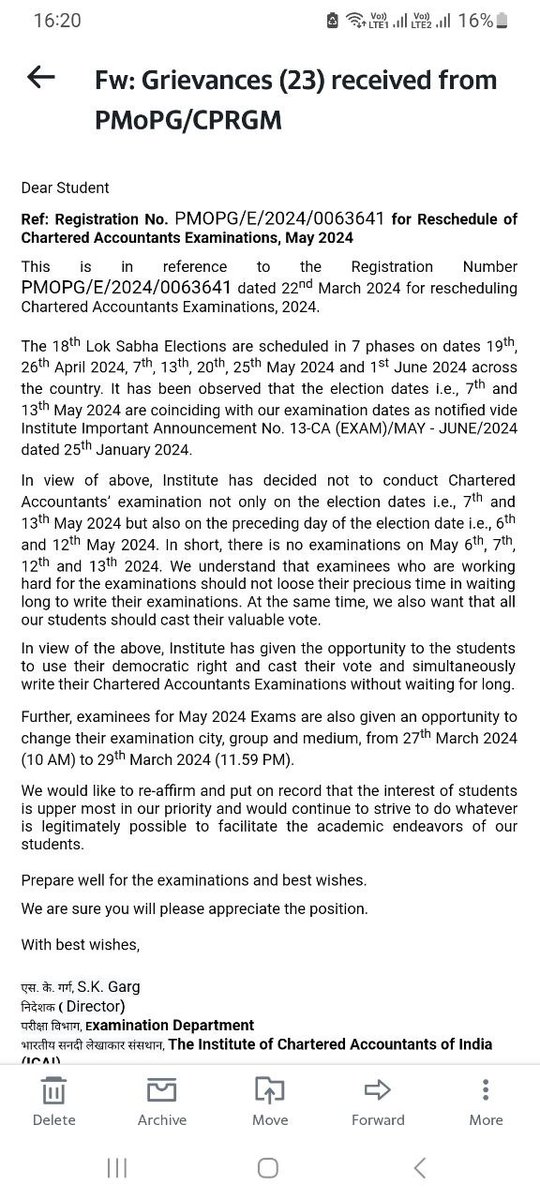 i_am_Choudharyy's tweet image. Grievances Received form PMOpg 

#Modijihelpcastudents
@narendramodi ji lot of #castudents will not be able to vote this time as their exams are scheduled during elections
Other institutes are now rescheduling exams after Elections but #icai is not 
Kindly intervene

@ECISVEEP