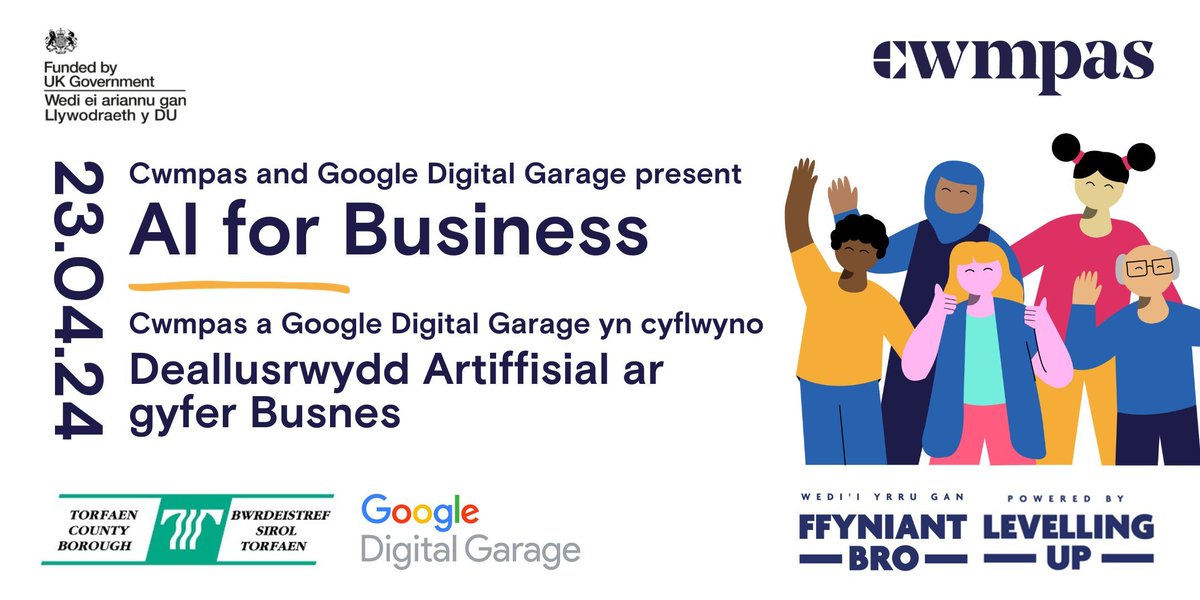 Learn how to simplify your day-to-day business operations with this unique opportunity! Google Digital Garage, in association with Cwmpas, invite you to a morning of exploring how AI can benefit your business. buff.ly/4aEcTHS @torfaencouncil