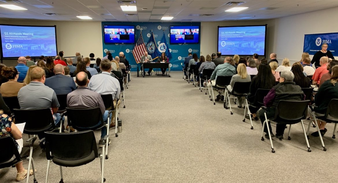 Heres what you missed at our All-Hands meeting yesterday:   🤩Highlighted our incredible R6 staff 🥳Celebrated @fema's history for the 45th anniv. 💪Announced improved ways to assist our communities before, during & after disasters.   Our team is dedicated fulfilling our mission!