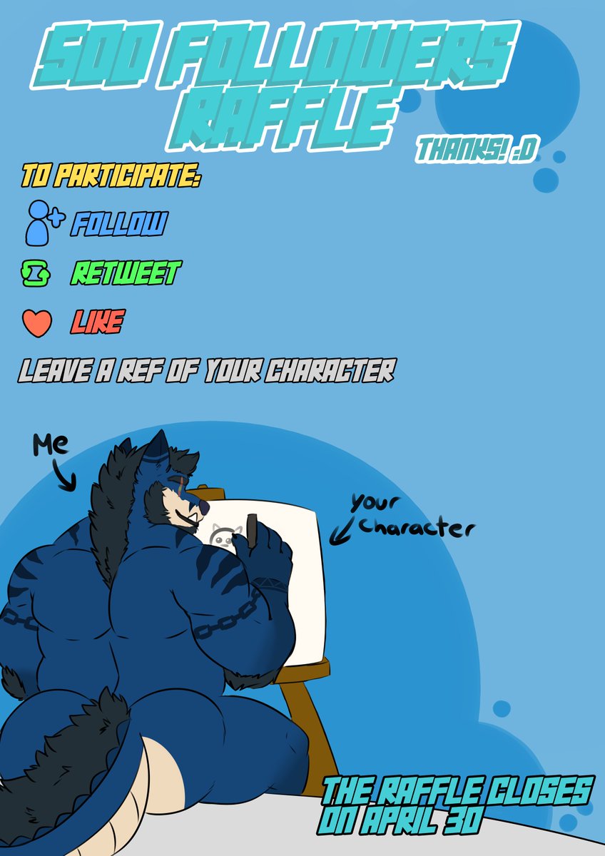 🐺🍔500 FOLLOWERS ART RAFFLE 🍔🐺 💙🩵Thank yall for the support :D🩵💙 ⭐Participate and get a free drawing!⭐ 🗓️Results on May 1🗓️