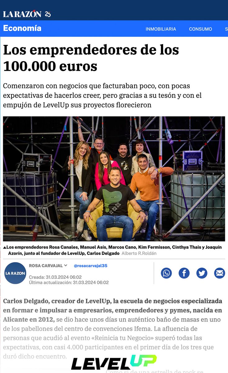 Felices de compartiros que poco a poco, con mucho trabajo y persistencia, se están recogiendo los frutos de nuestra misión, gracias al periódico <a href="/larazon_es/">La Razón</a>  por darnos voz 
 Lee el artículo larazon.es/economia/empre…