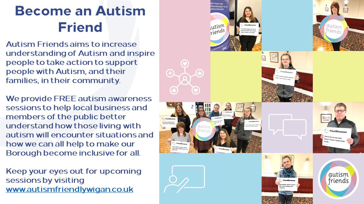 📣 Autism Friends aims to increase understanding of Autism and inspire people to take action to support people with Autism, and their families, in their community. 👀 Keep your eyes out for upcoming FREE awareness sessions coming this Spring. 👉 autismfriendlywigan.co.uk