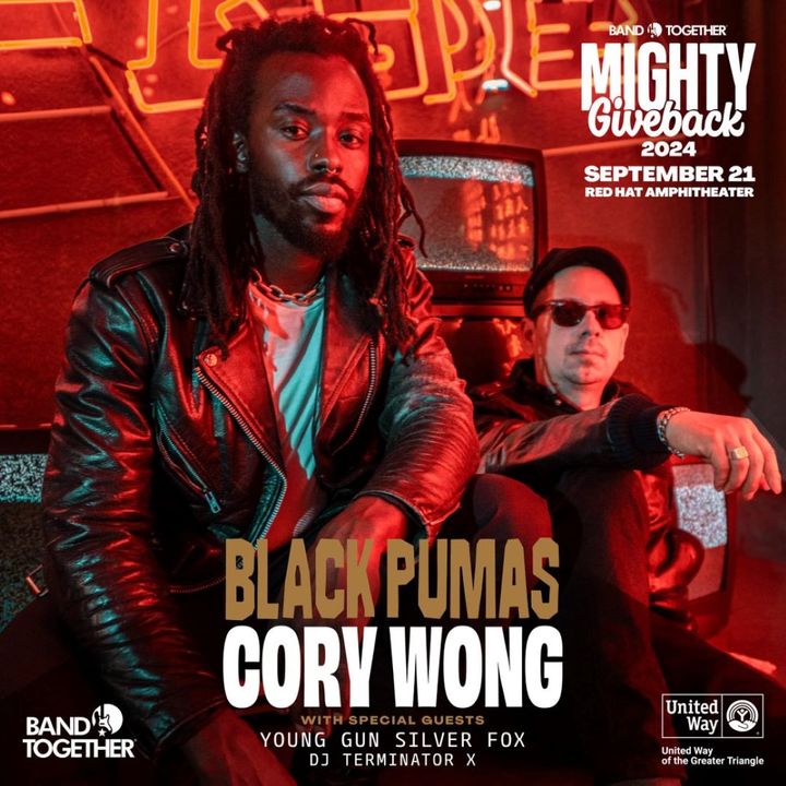 Get ready to rock for a cause with @BandTogetherNC! This year's Mighty Giveback event will be co-headlined by @BlackPumasMusic and @corywong on Saturday, September 21st 🎸 Tickets go onsale to the public on Friday at 10am! bit.ly/49fDmdL