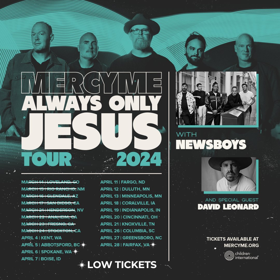 Washington, Idaho, British Columbia! The #AlwaysOnlyJesusTour is headed your way this week 🎉 There’s still time to get your tickets— visit mercyme.org today! We can’t wait to see you there! #AlwaysOnlyJesusTour #AlwaysOnlyJesus #MercyMe #Newsboys #DavidLeonard