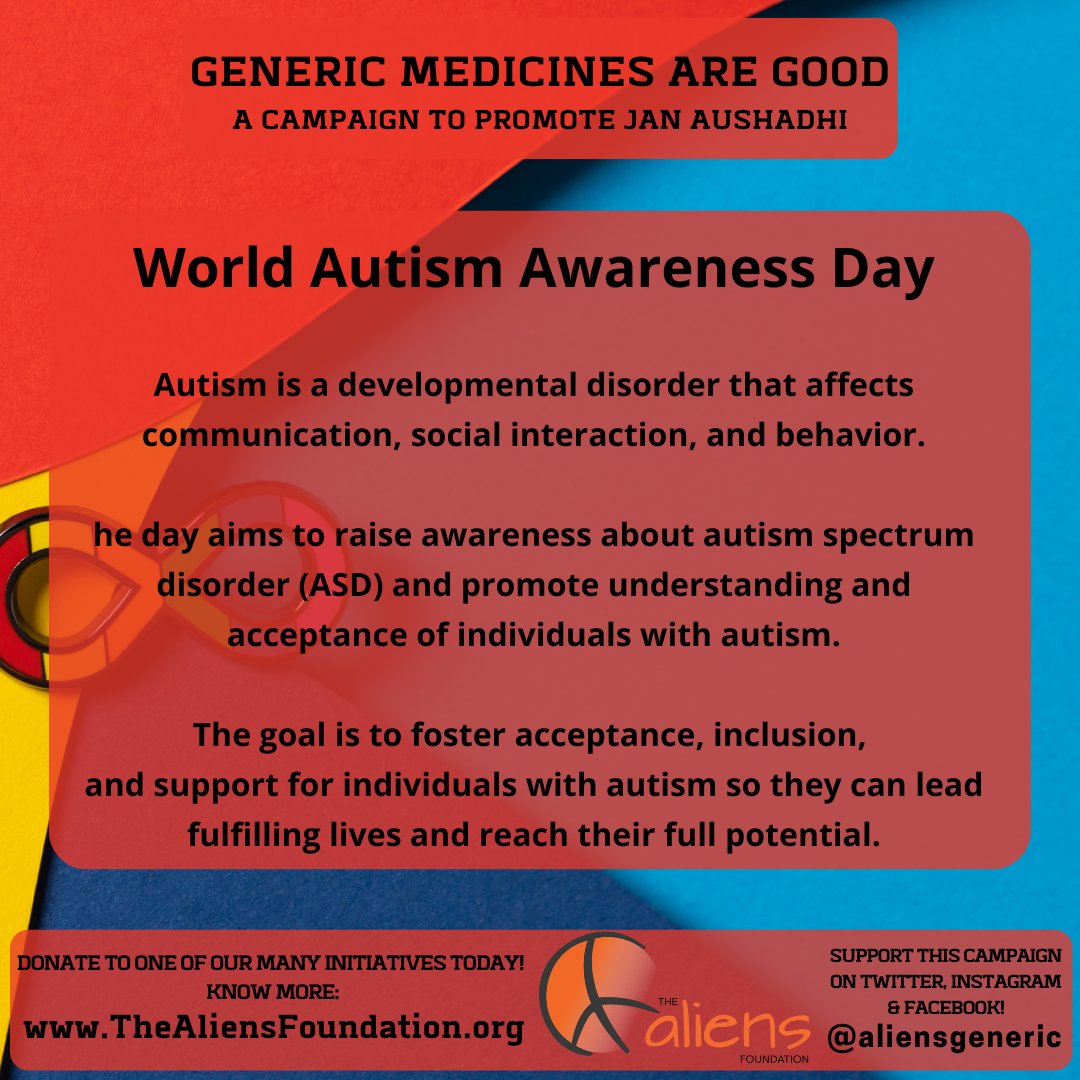 World Autism Awareness Day

#TheAliensAngel #AliensAngels #TheAliensFoundation #GenericMedicinesAreGood #GenericMedicines #generic #pharma #medicines #healthcare  #charity #India #IndianHealthcare #health #GoodHealth