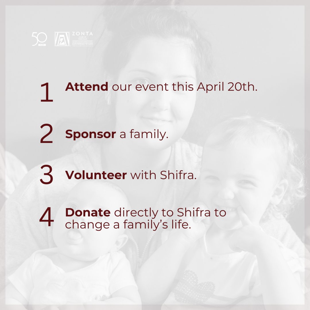 All proceeds of our 50th Anniversary Event will go to SHIFRA HOMES SWIPE to see how you can support this amazing organization in our community and learn more at shifrahomes.com Tickets for our event are selling FAST! Get yours here: eventbrite.com/e/zonta-club-o…
