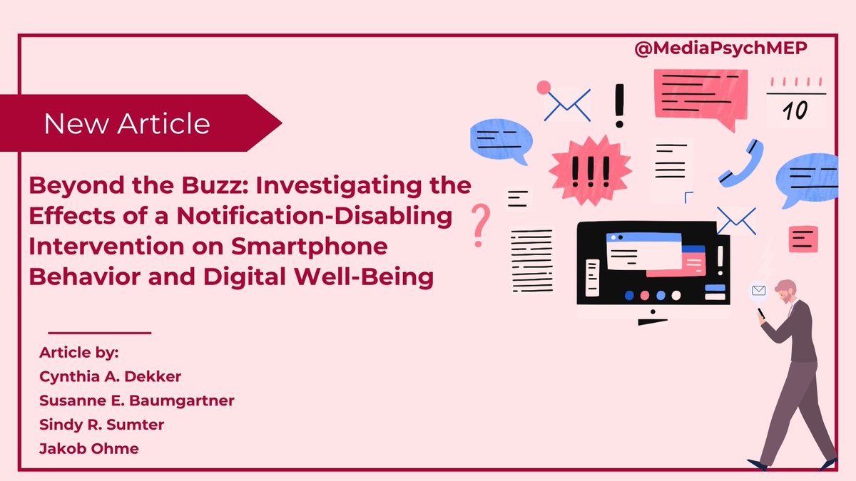 🔔New article! Could turning off push notifications affect smartphone behavior? 🔕🔕📱Cynthia A. Dekker, Susanne E. Baumgartner, Sindy R. Sumter, and Jakob Ohme reveal how notification-disabling intervention played a role in smartphone use. Read more at👉tandfonline.com/doi/full/10.10…