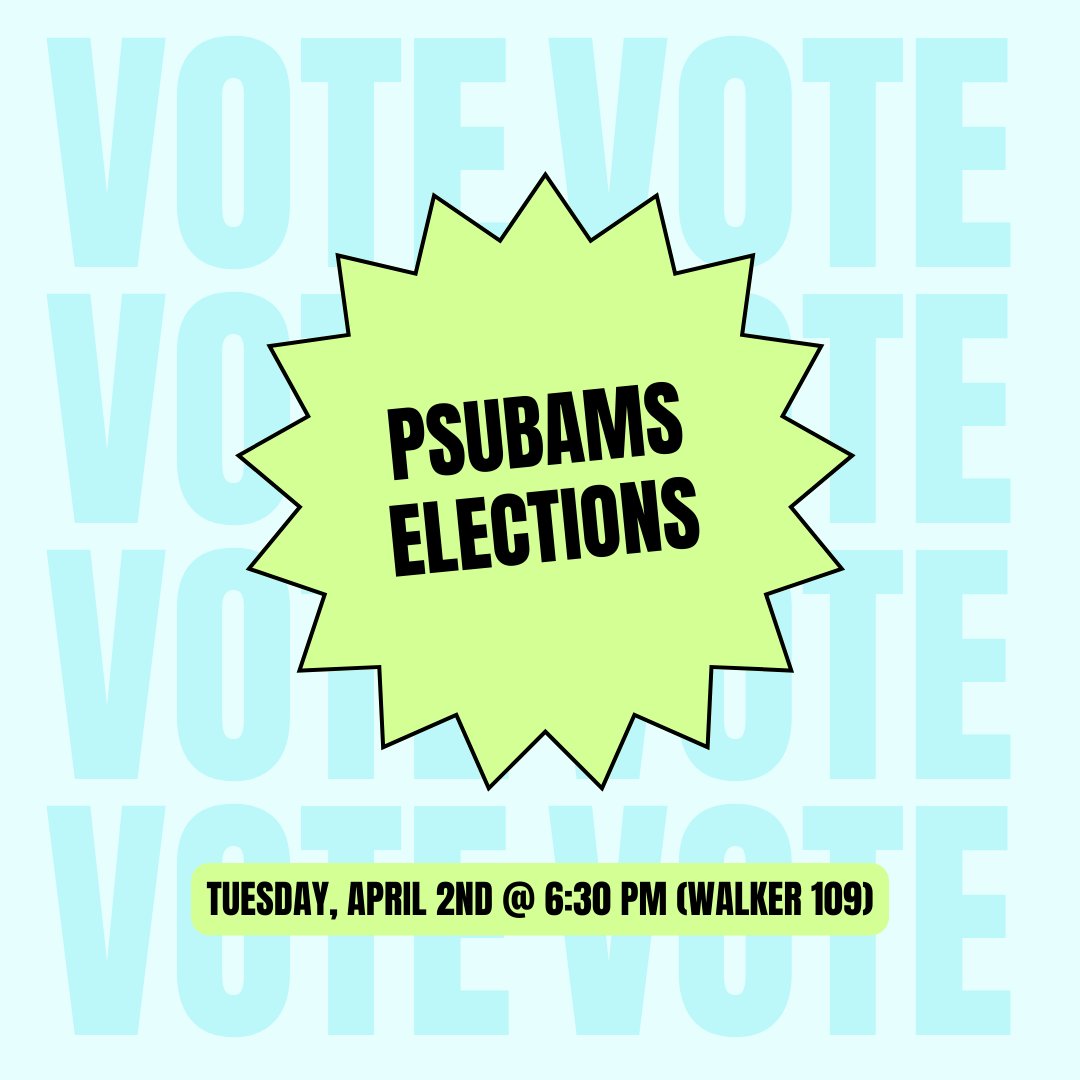 Goodmorning 🌞 Hope to see you all at our elections TONIGHT at 6:30 pm in Walker 109. You MUST be in person to vote and candidates must receive at least 50% of the votes to be elected. 💯