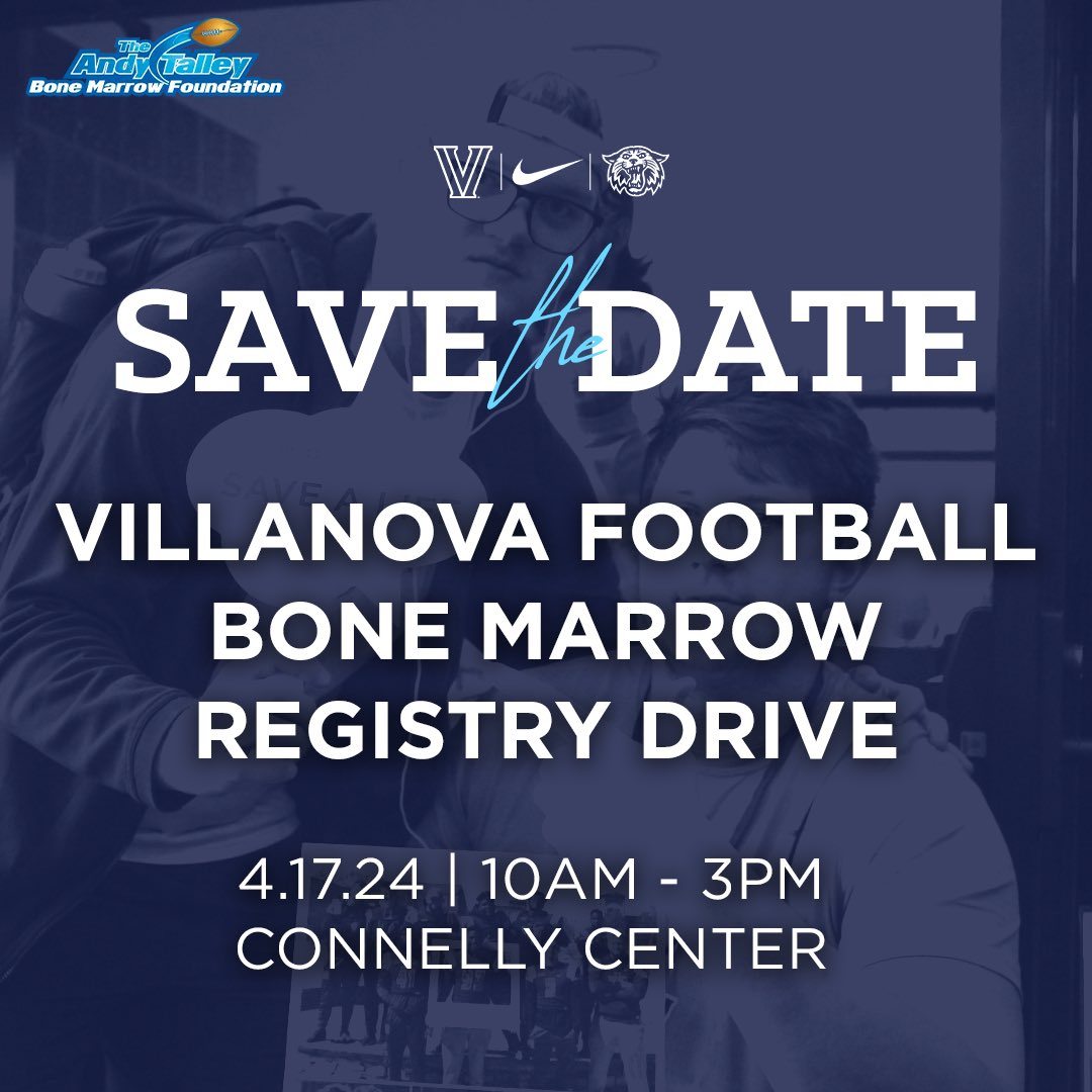 #NovaNation - Save the Date for our annual Bone Marrow Registry Drive! Stop by the Villanova Room, get swabbed & you might save a life! 👏