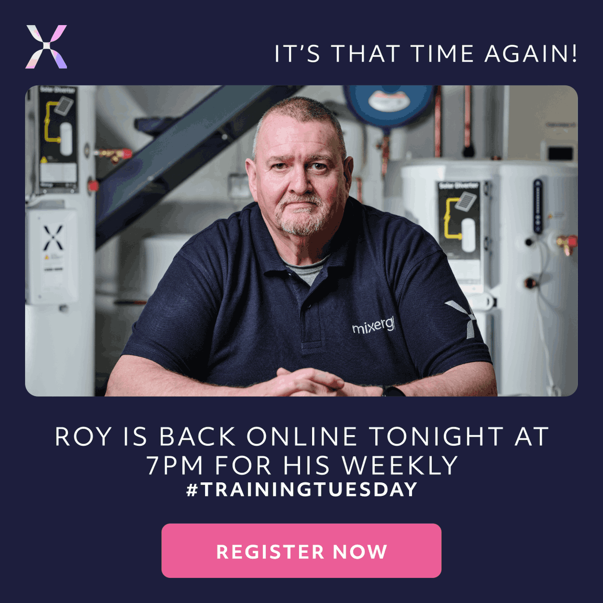 Don't miss out! Join Roy tonight at 7pm for our online installer training session. Learn about: - Mixergy X smart hot water cylinder - Connecting to a boiler, heat pump & solar PV - The Mixergy App Limited spots! Register: bit.ly/4afN29b #TrainingTuesday #MixergyX
