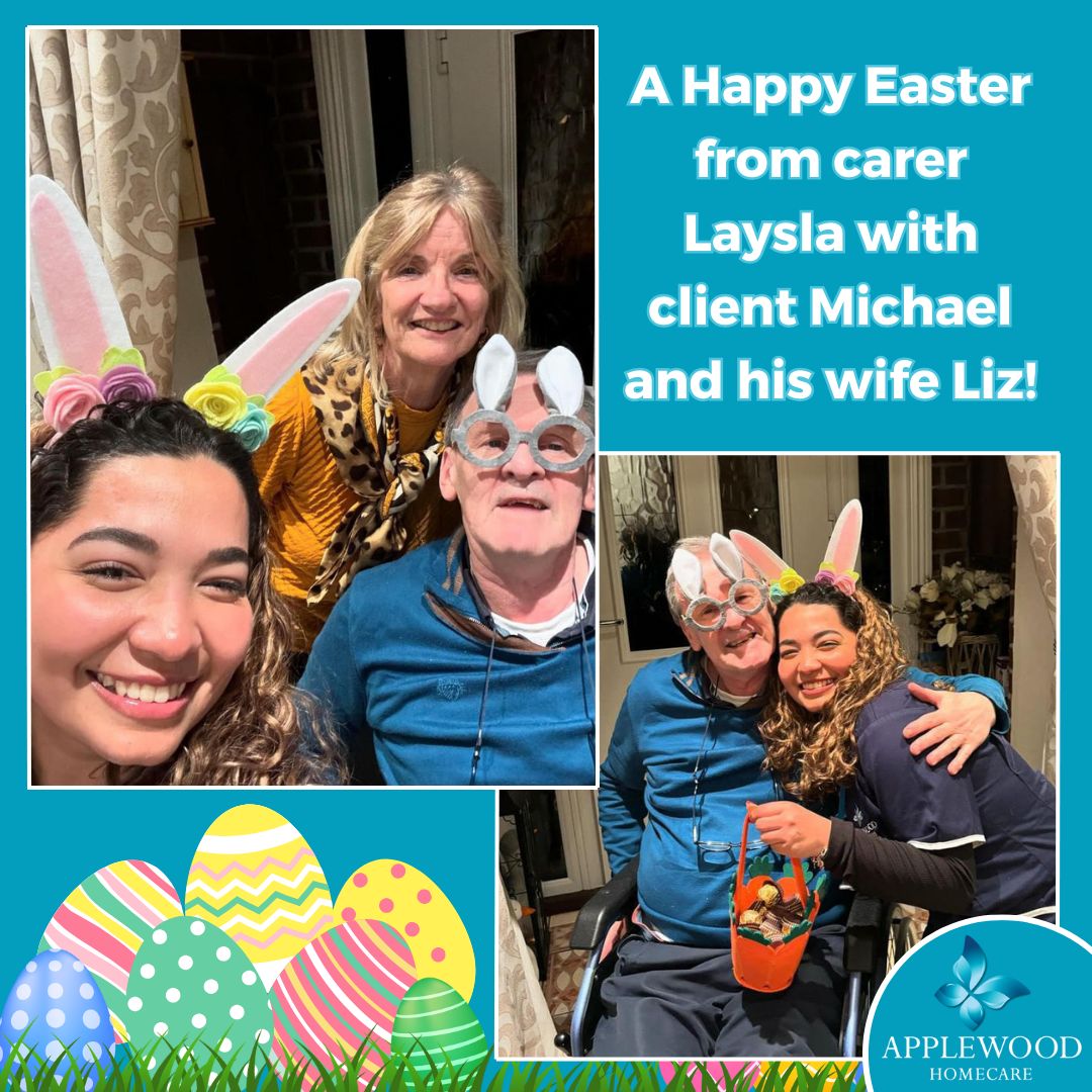 Carer Laysla with client Michael and his wife Liz! 🐣🌷 #homecareagency #HomeCareService #homecareassistance #careathome #carer #Easter #HappyEaster #ireland #dublinireland #terenure