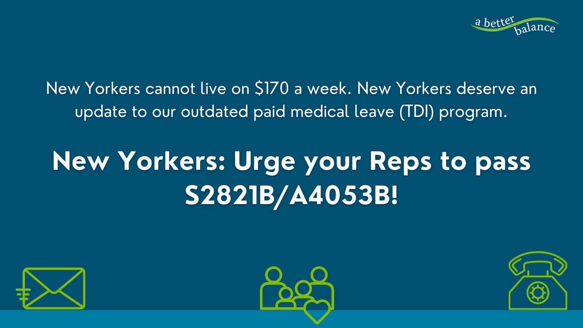 For decades, New Yorkers who need to take time off for their own health needs have been expected to survive on a paltry $170/week, without job-protection or the ability to take leave intermittently. Join us in taking action by writing your reps! takeaction.io/abb/tell-your-…