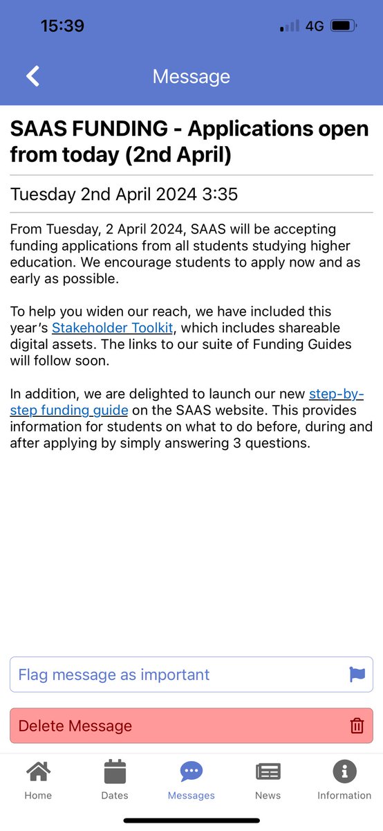 Posted on the school app - SAAS applications now open