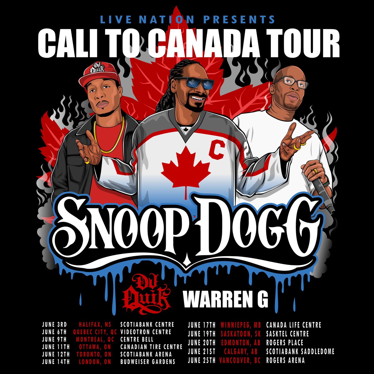 I’m bringin Cali to Canada!!! Wit special guests Warren G n DJ Quik. Get tickets startin tomorrow @ 10am local time with the code CALI2CANADA 🇨🇦🔥