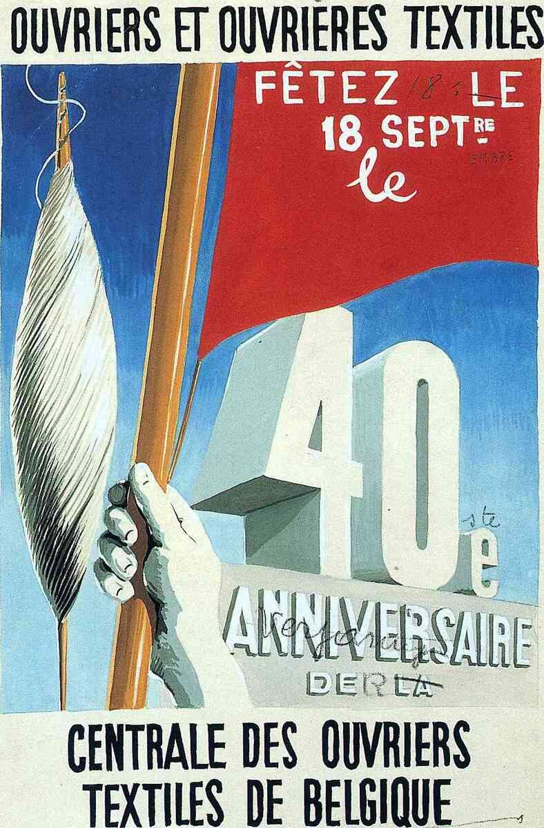 Project of poster 'The center of textile workers in Belgium (celebration on 18th september)', 1938 Get more Magritte 🍒 linktr.ee/magritte_artbot