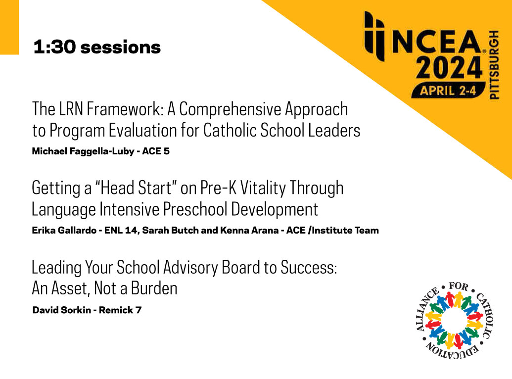 Today begins #NCEA2024 in Pittsburgh. We'll be highlighting sessions offered by ACE graduates and team members that we encourage you to take part in! Check out these 1:30 sessions. #aceatnd