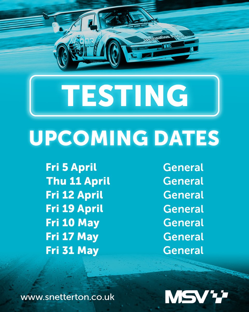 Upcoming testing dates in April and May 🗓 Our test days are the most effective way to optimise your vehicle set up and improve circuit familiarity. Book early to secure your place! 🔗 testing-v1.msv.com/Calendar/List