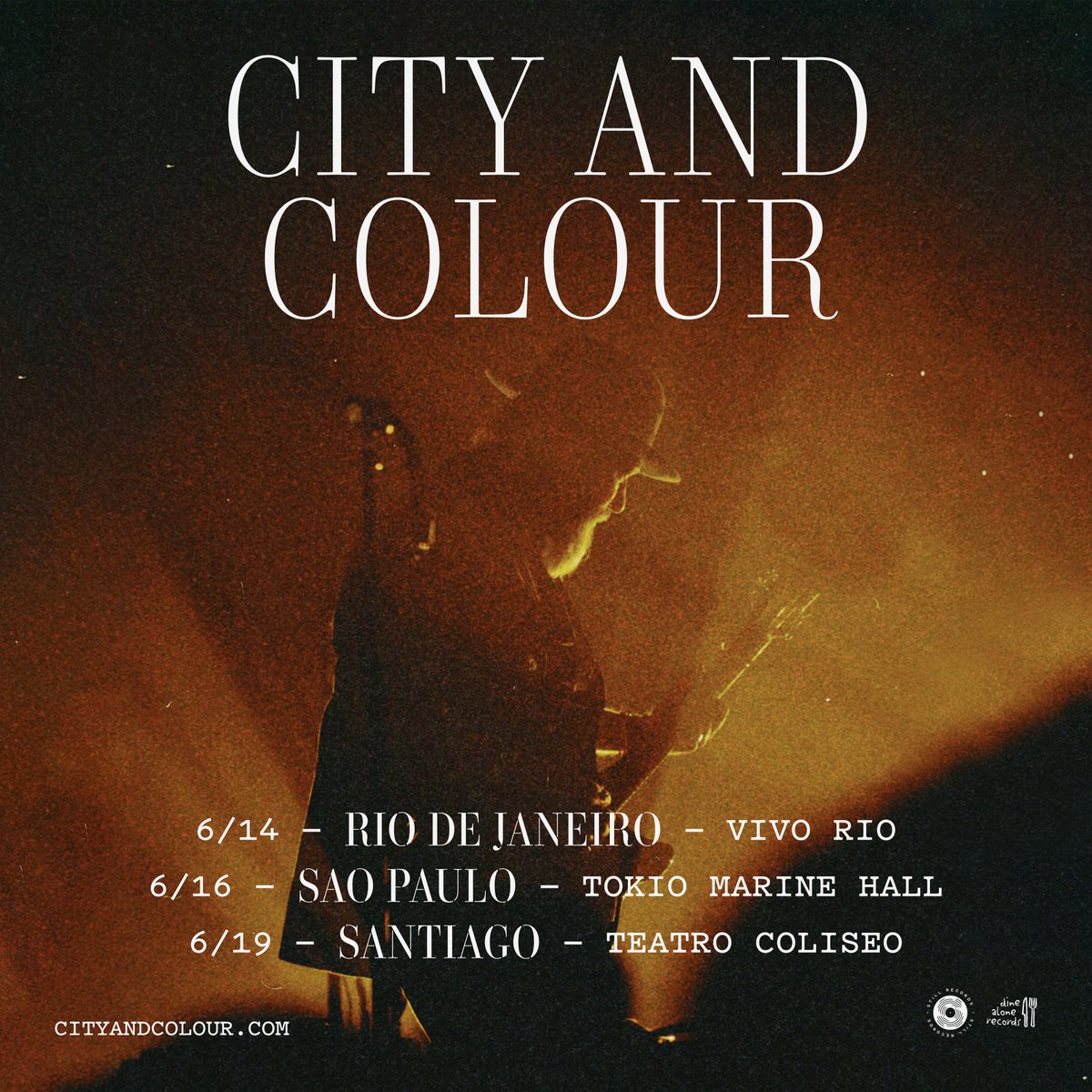 Stoked to announce this one - see ya in Brazil & Chile this June! tickets onsale now! ➡️ CityAndColour.com See you in JUNE ✌️🇧🇷🇨🇱 #steadygiggin