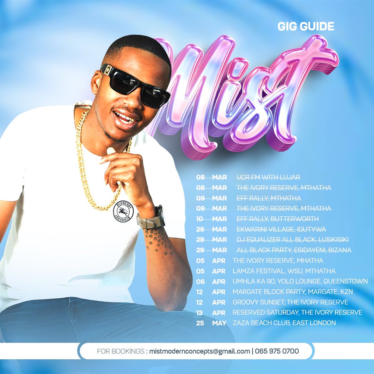#MistGuide 

Catch me in your province / city !! 
More shows to be announced soon #YoungRichAndFamous #MistSa #OnGod