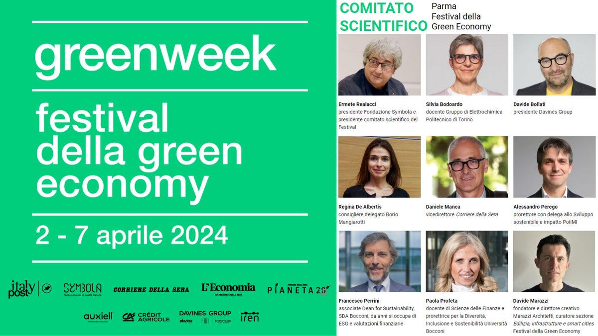 Dal 2 al 7 aprile a Parma torna la @GreenWeekItalia, il Festival della #greeneconomy organizzato da @italy_post, @SymbolaFondazio, @Corriere e tanti attori di un futuro sostenibile. Affrontare con coraggio la crisi climatica non è solo necessario ma rappresenta una grande…