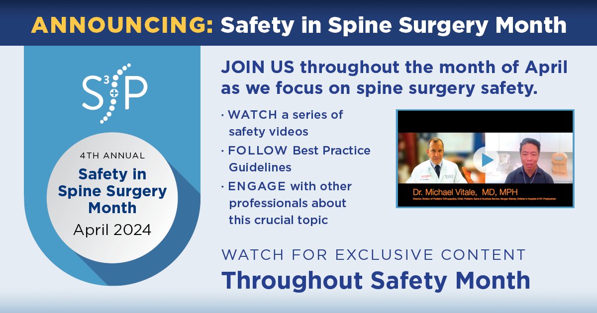 ANNOUNCING: SAFETY MONTH 2024 Welcome to Safety in Spine Surgery Month 2024. Join us throughout April as we focus on spine surgery safety. We will share safety resources, including downloadable Best Practice Guidelines and top talks from previous years. @mgv16 #safetymonth24
