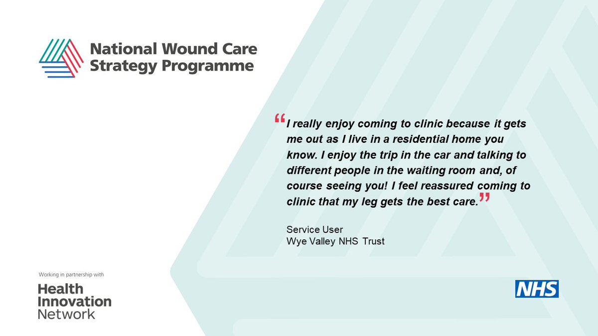 Feedback taken from patient, friends and family surveys at Wye Valley NHS Trust found that the social interaction of coming to a leg ulcer clinic had a positive impact on health and well-being for those attending: nationalwoundcarestrategy.net/case-studies/ @WyeValleyNHS