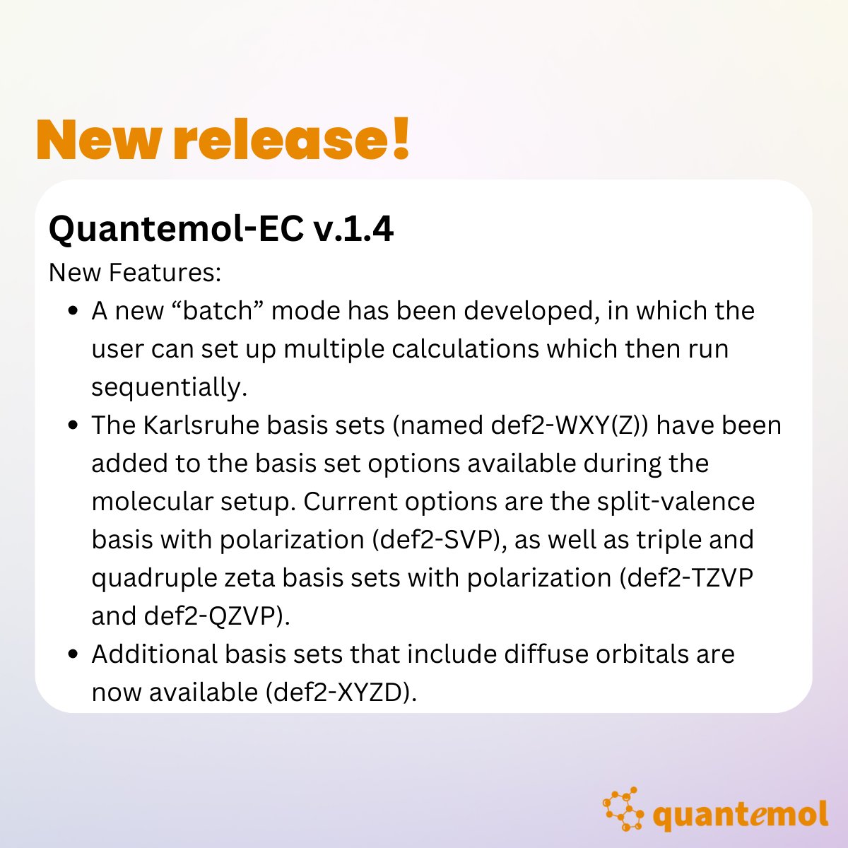 There is a new update on Quantemol-EC!

Read the latest improvements and updates by visiting our full release notes here:  quantemol.com/qec-release-no…

If you would like to request a free trial of Quantemol-EC, please submit your request here: quantemol.com/free-trial/

#Quantemol #QEC