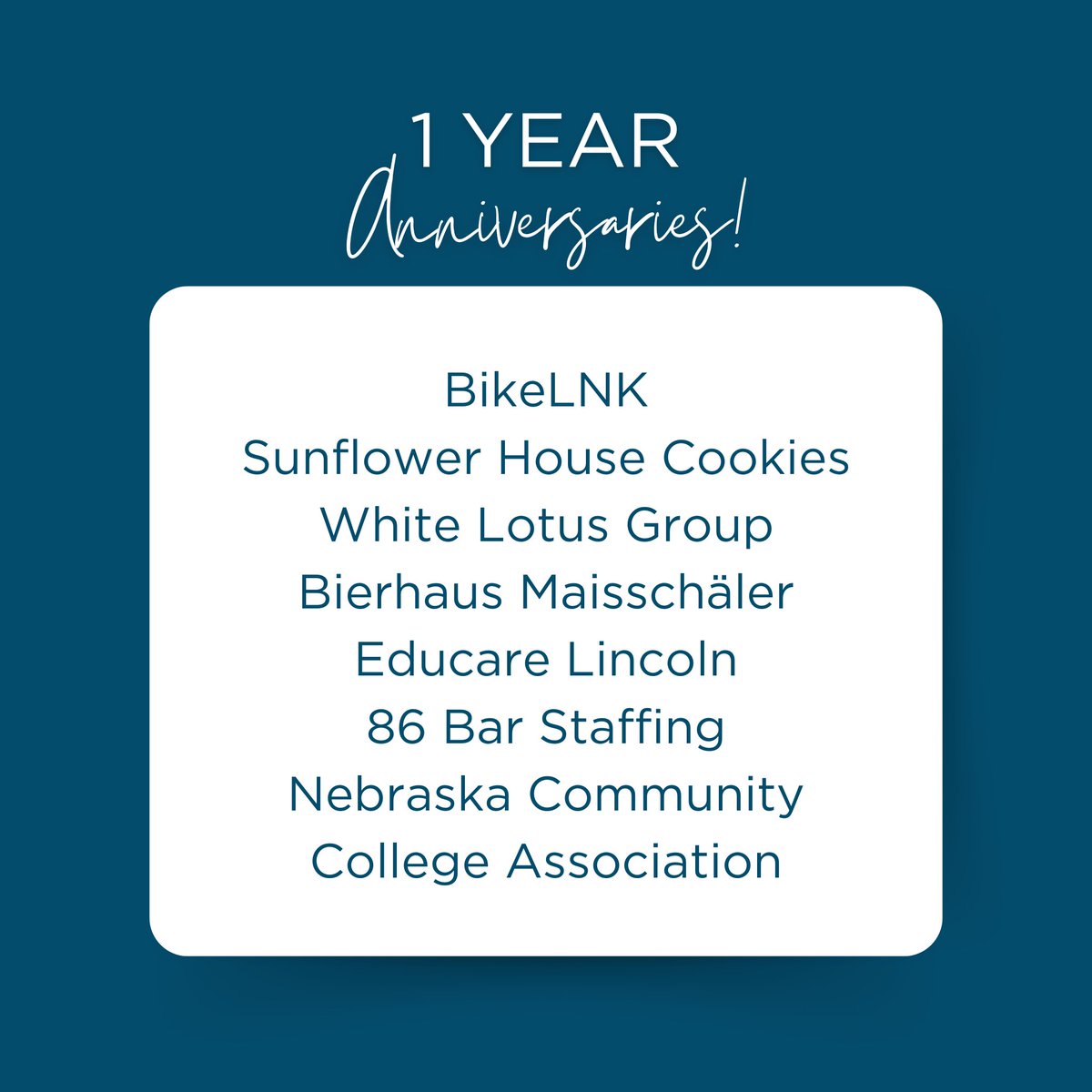 Congratulations to our Chamber Members celebrating 1 year anniversaries!🥳 Thank you for your continued support and commitment to our city. #WeChooseLincoln
