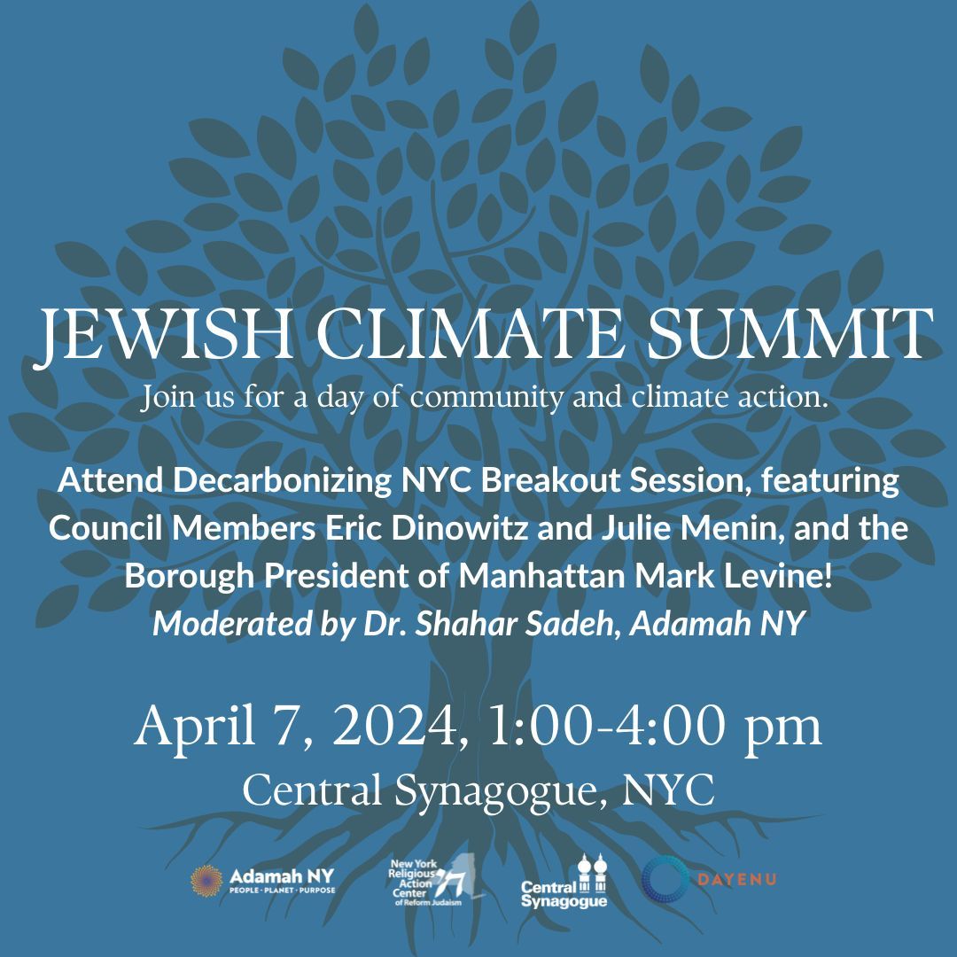 Join us for Decarbonizing NYC: A Dialogue with the Jewish Community &amp; Elected Officials: buff.ly/4aoI5L4

w/ Council Member Julie Menin (District 5), Council Member Eric Dinowitz (District 11), and Manhattan Borough President Mark Levine
Moderated by Dr. Shahar Sadeh