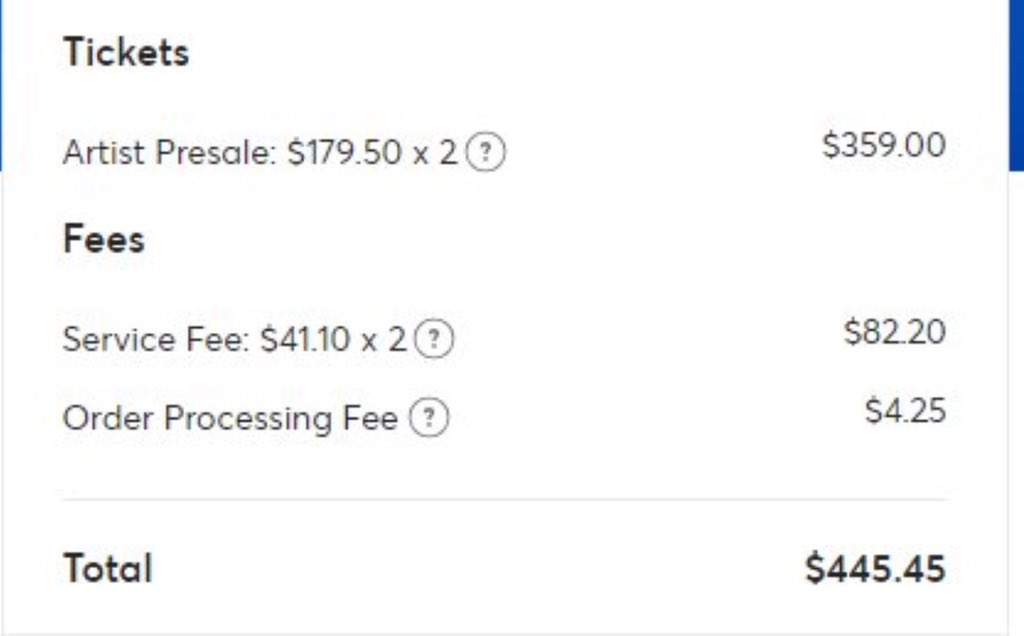 BanditoGrey's tweet photo. these prices from ticketmaster are ridiculous. concerts are quickly out pricing most people. this is not on the artist. why are we paying a service fee that is 25% of the ticket price??? https://t.co/rPNTZIgvgF