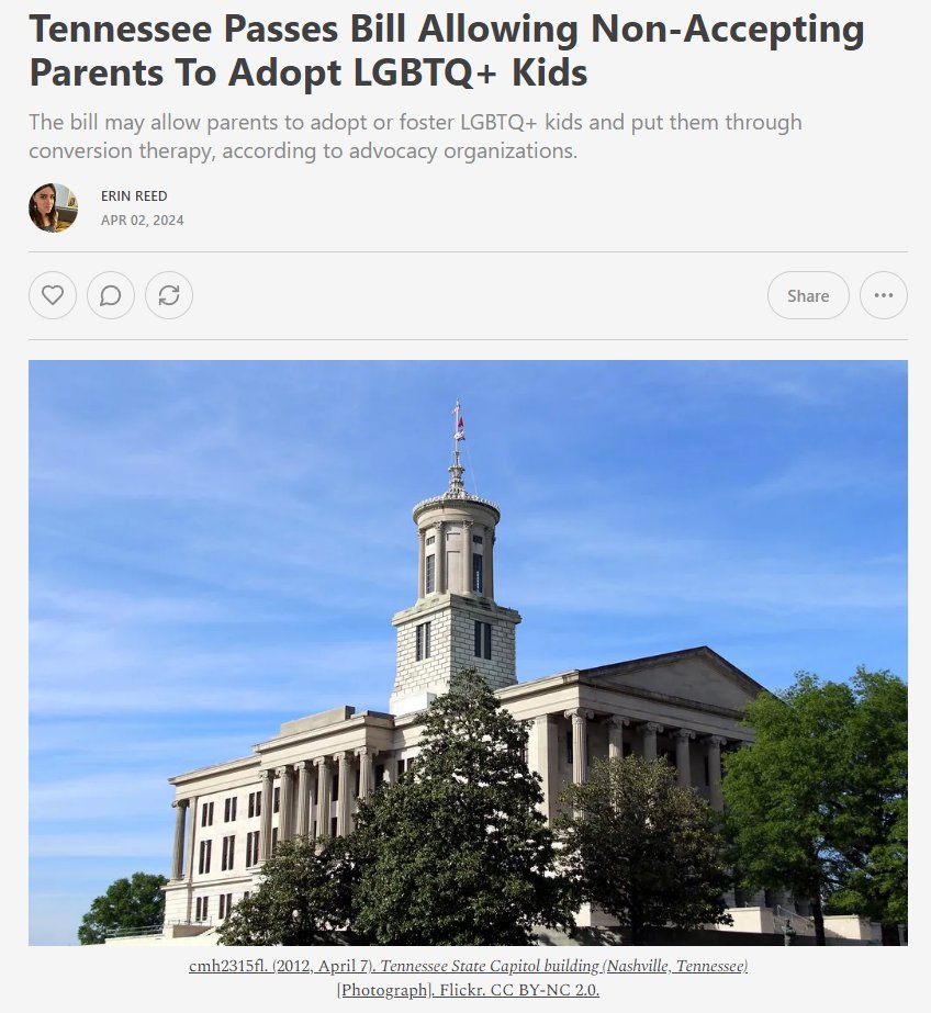 1. In a horrific move, Tennessee has just passed a bill allowing parents who are religiously or morally opposed to LGBTQ+ people to adopt LGBTQ+ kids. This could result in anti-LGBTQ+ foster parents putting LGBTQ+ kids through conversion therapy.