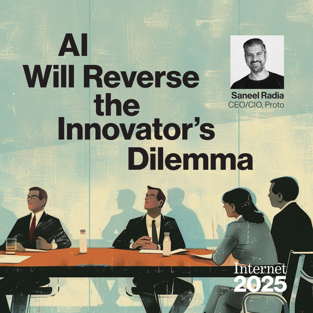 The Innovator’s Dilemma has its own AI dilemma. Go figure… @saneel Radia, CEO & CIO of @weare_proto argues that market leaders - not upstart renegades - will be the big winners of the incoming AI revolution, a total reversal of Clayton Christenson’s seminal book:…