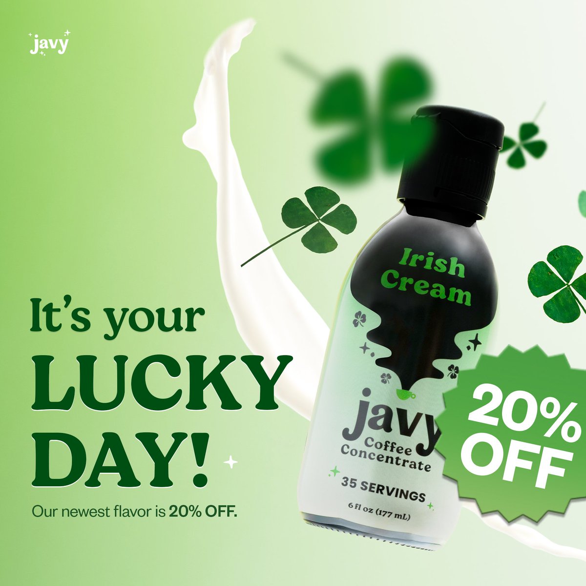 It's your lucky day! 🌈🍀☕️ Our newest flavor Irish Cream is 20% OFF for a limited time only!  If you've been waiting for a sign to try this flavor...this is it. 🪄🪧

SHOP NOW: javycoffee.com/products/irish…