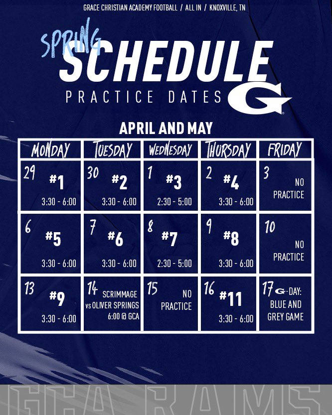 Spring has sprung and we are getting ready for spring practice, just a few weeks away. Mark your calendar 📅 it’s time to get to work 👊🔥 @gcarams #ramily #gcathletics