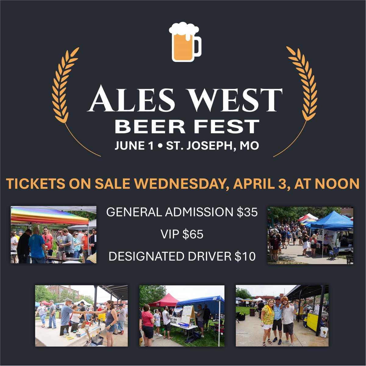 Tickets to Ales West go on sale tomorrow: eventbrite.com/e/ales-west-20…

Ales West is on Saturday, June 1, in St. Joseph. VIP starts at 11am, GA at 12pm (noon), and goes until 3pm. More information here: aleswest.com