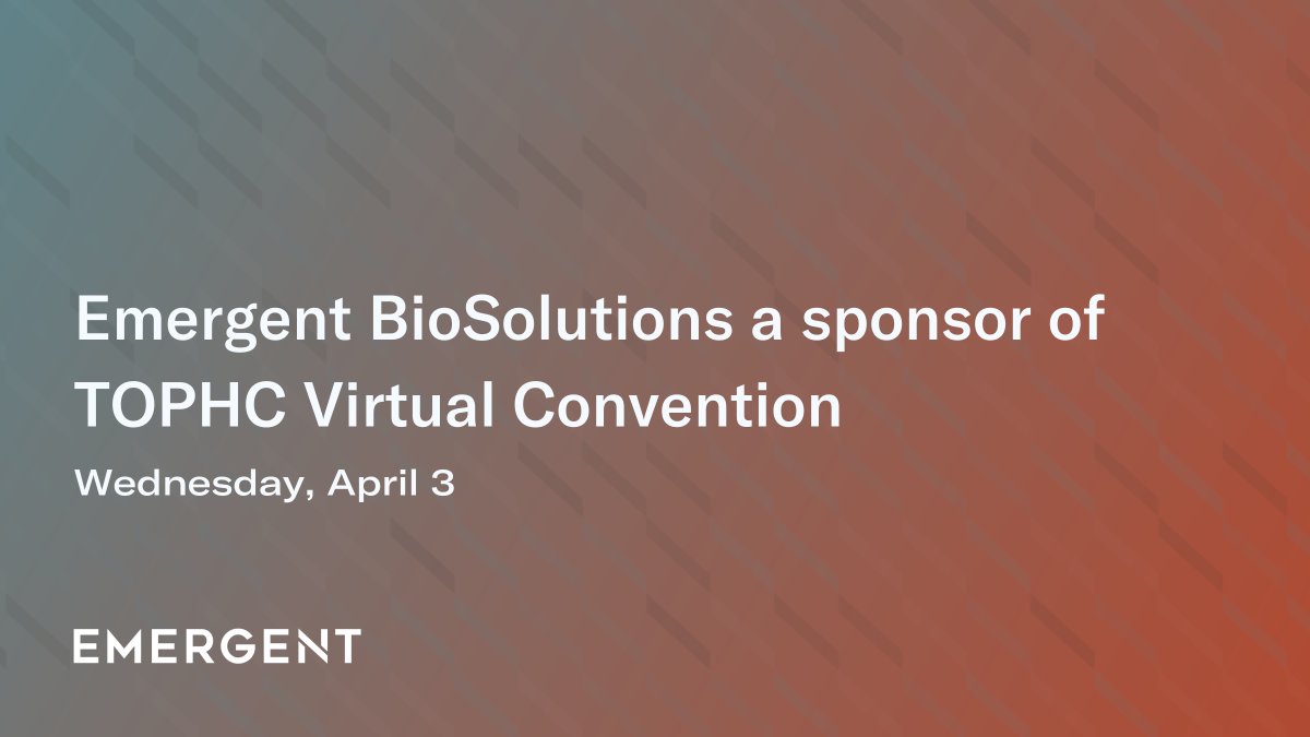 Emergent is proud to sponsor the 2024 @TOPHCtweets Virtual Convention. Looking forward to joining the diverse community of public health experts, committed to sharing innovative approaches to ongoing challenges. tophc.ca/new-program-vi… #TOPHC2024 #WeGo