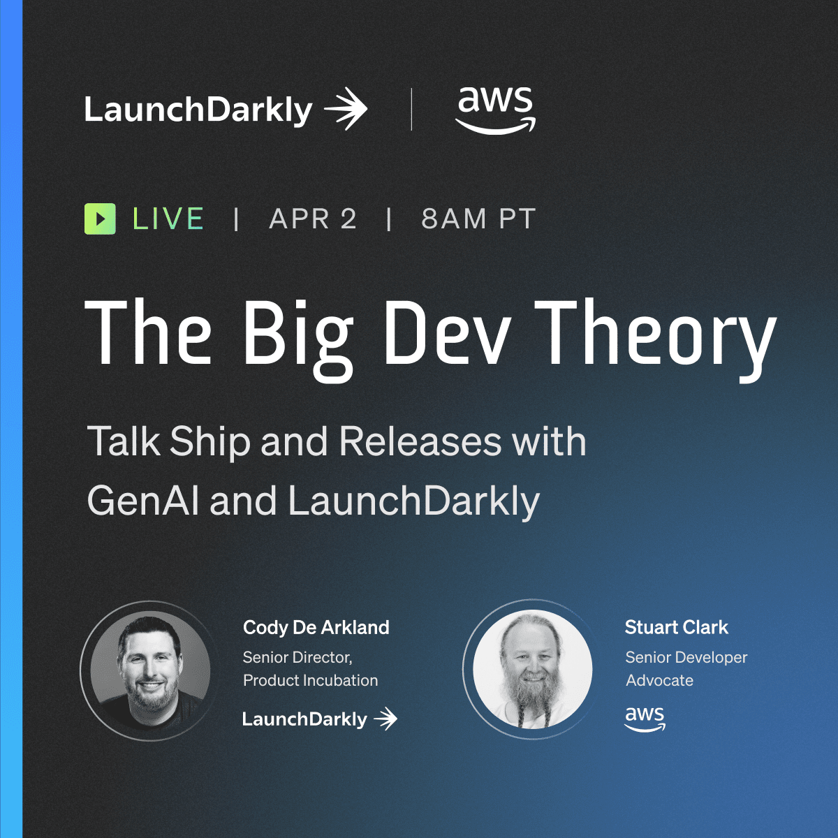 We're LIVE in 10 minutes!! ⏰ Catch us talking ship and releases with #GenAI and LaunchDarkly on @AWS_Partners's The Big Dev Theory! Join the stream! 🎧👇 twitch.tv/aws/